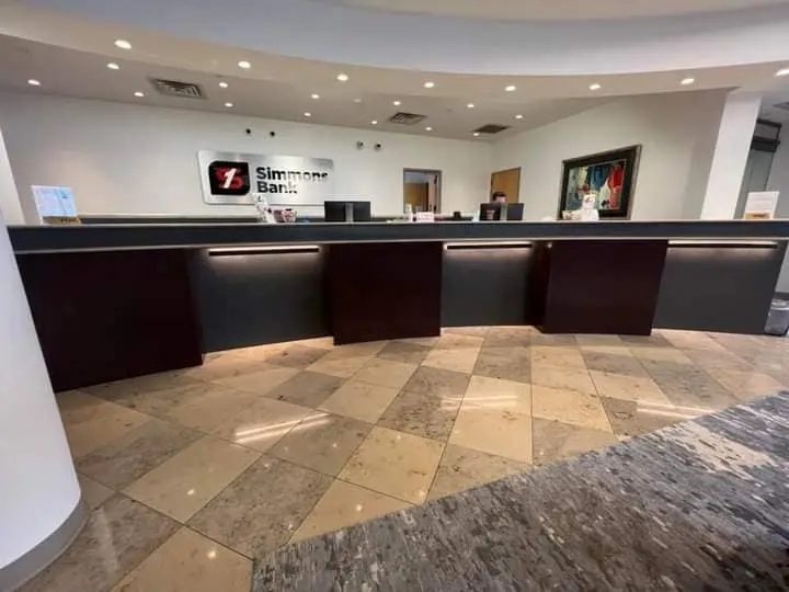Interior remodeling work at Simmons Bank with updated design and fixtures.